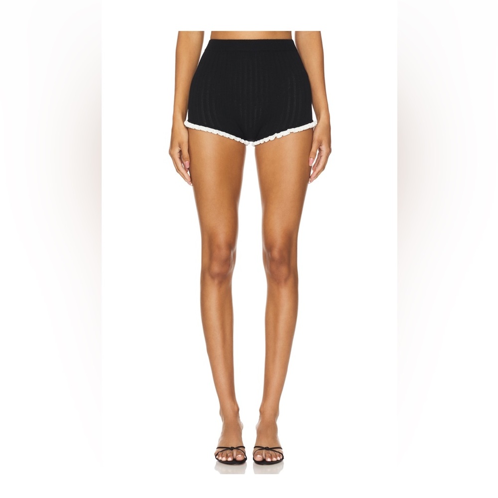 MAJORELLE Black Ribbed Knit Sleep Shorts with White Trim